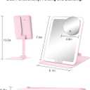 Gospire Travel Makeup Mirror with Lights and Magnification 10X, Portable Makeup Compact Tabletop Mirror with Adjustable Stand, 3 Colored Lights Rechargeable Lighted LED Vanity Mirror - Pink