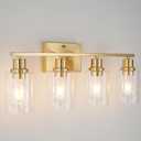 4-Lights Gold Bathroom Light Fixture, Brushed Brass Vanity Light with Clear Glass Shade, Modern Bath Wall Lights for Living Room, Hallway, Bedroom, AM-70050-4-BR