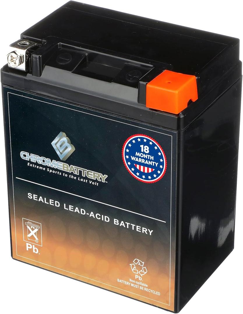 CB CHROMEBATTERY YB14L-A2 12 V 190 CCA AGM  Maintenance-Free 14 Ah Battery for ATV, Motorcycle, Scooter, Snowmobile  T3 Nut & Bolt Terminal  Fits Polaris Sportsman 90, Kawasaki KLX110, Honda Spree