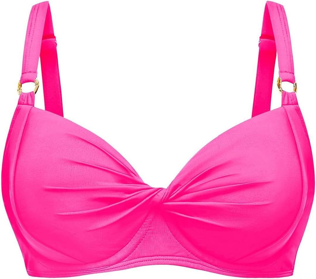 Women's Underwire Bikini Top - Push Up Swimsuit Top Only Twist Front Bathing Suit 2025 Retro Swim Bra (Pink, S)