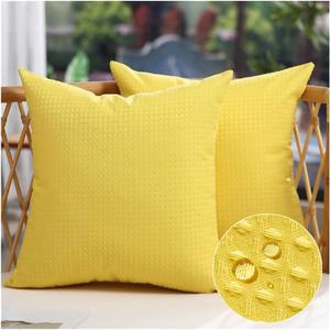 DFXSZ Outdoor Pillow Covers 22X22 Inch Set of 2 Dark Blue Waffle Textured Polyester Pillow Covers Spring Summer Outdoor Waterproof Decor for Patio Funiture Garden 025B22 (Yellow)