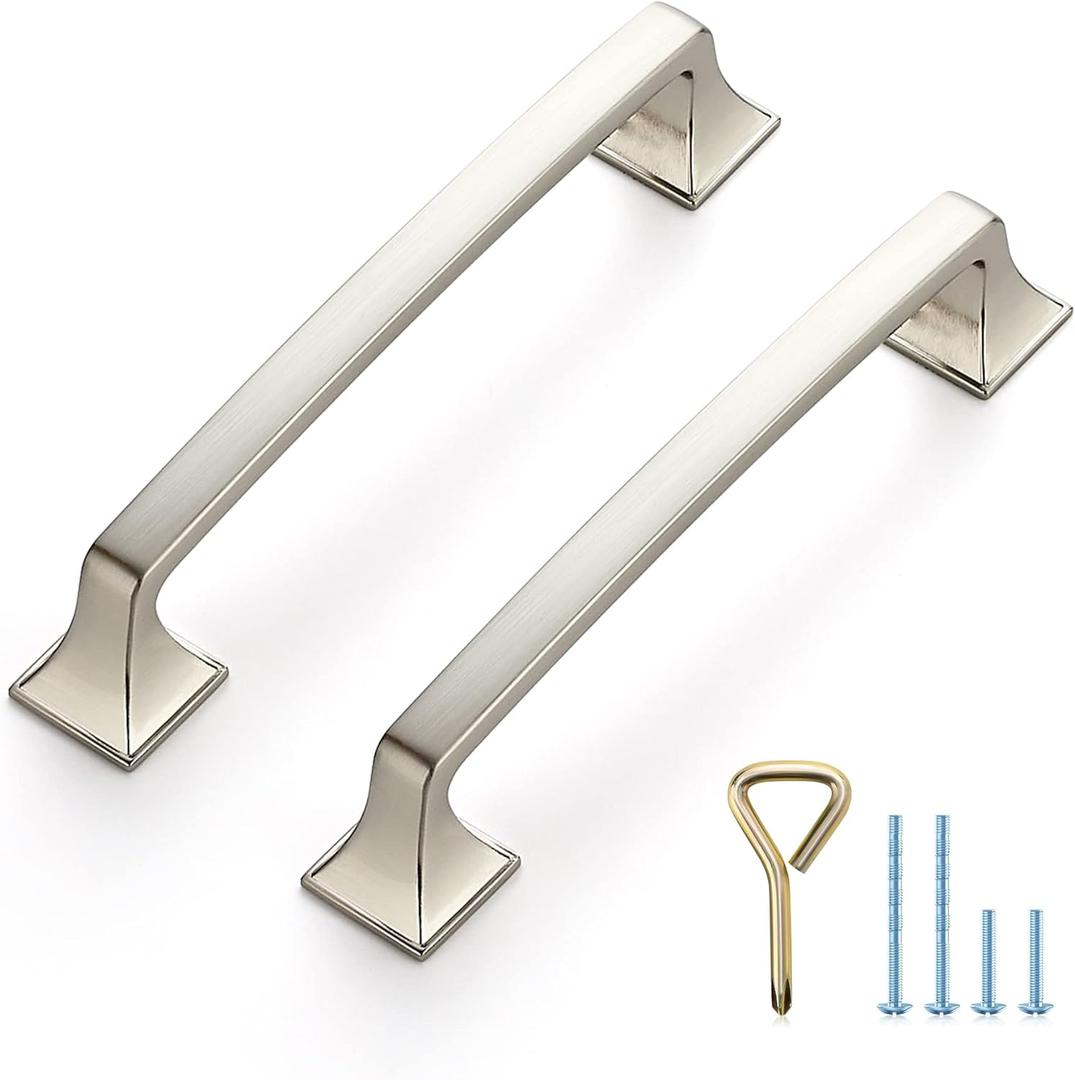 Ravinte 10PCS Pack Brushed Nickel Kitchen Cabinet Handles Drawer Pulls 5 inch Hole Centers Cabinet Pulls Kitchen Cabinet Hardware Sturdy Big Square Base Dresser Pulls Cabinet Drawer Handles