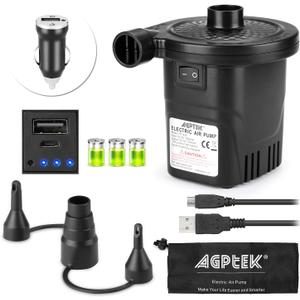 AGPTEK Rechargeable Air Pump, Electric Air Pump 4000mAh Battery Quick-Fill Inflator & Deflator with 3 Nozzles, Lightweight & Portable Perfect for Air Beds, Air Mattresses, Pool Toys & Inflatable