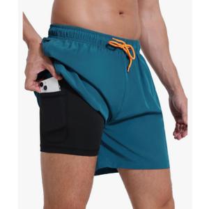 Mens Swim Trunks with Compression Liner Quick Dry Beach Shorts with Zipper Pockets 34