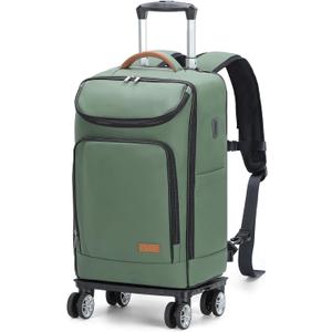 Lekebobor Travel Rolling Backpack, 18 inch Waterproof Bag with 360 Wheels for 15.6" Laptop, Convertible Airline Approved Travel Back Pack for Men & Women, Business, Commuter (Green)