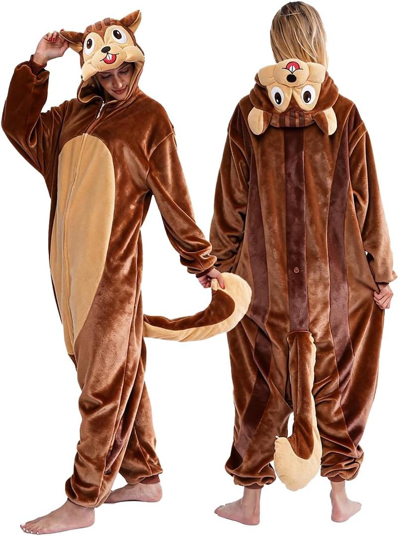 vavalad Adult Onesie Pajamas Halloween Costume Cosplay Women Men (Brown)