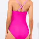 Women’s Mesh One Piece Swimsuits - Tummy Control Cutout Bathing Suit Push Up Slimming Swimwear 2025 (Pink, L)