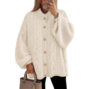 ZESICA Women's Fall 2026 Cardigan Sweaters Long Sleeve Button Down Oversized Soft Knit Winter Coats Trendy Outerwear (Large, Apricot)