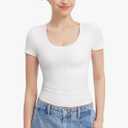 PUMIEY Women's T Shirts Short Sleeve Scoop Neck Basic Going Out Tops Fashion Slim Fit Tee Smoke Cloud Pro Collection, 2XL