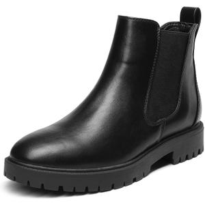 DREAM PAIRS Women's Low Heel Chelsea Ankle Boots Fashion Slip On Elastic Fall Booties Shoes (7, Black/Pu)