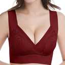 WOWENY Seamless Lace Mesh Bralettes Back Smoothing Bra Comfortable Wirefree Plus Size Everyday Bras for Women (Red, S)