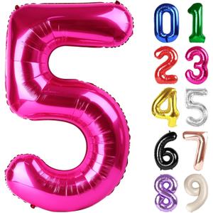 5 Balloon - Hot Pink Birthday Number Balloons, 40 Inch Large Foil Balloons for Men Women Boys Girls Hot Pink Themed Birthday Decorations