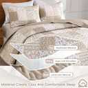 Mybedsoul Beige Boho Quilt Set Cal King Size, 3 Pieces Plaid Floral Bedspread Set Patchwork Reversible Bedding Set Microfiber Bedding Bedspread Coverlet Set for All Season 106''x96''