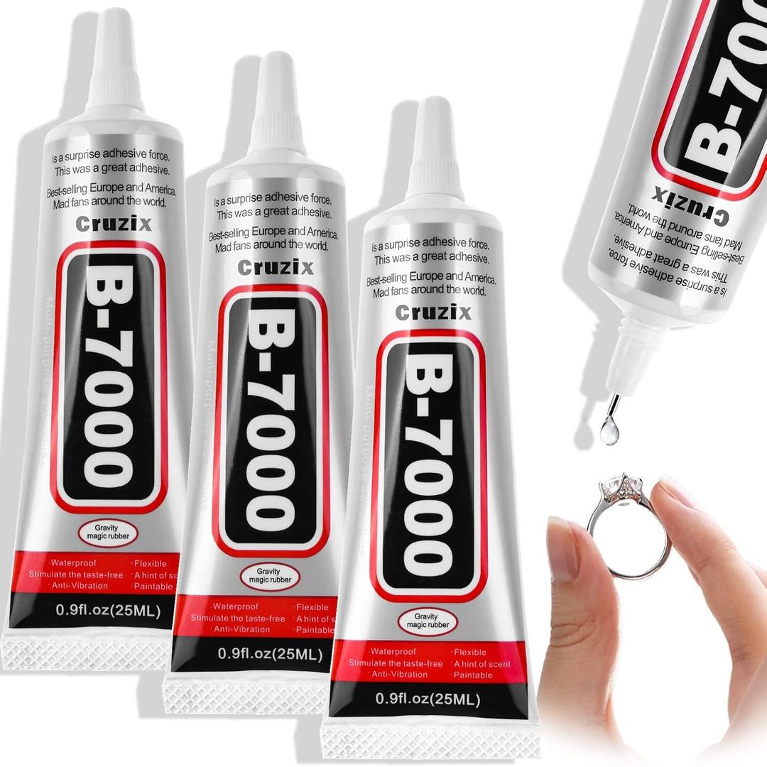 B-7000 Craft Glue for Jewelry Making, Multi-Function B-7000 Super Adhesive Glues Liquid Fusion Glue for Rhinestones Crafts, Clothes Shoes, Fabric, Jewelry Making, Cell Phones (3x25 ml/0.9 oz)
