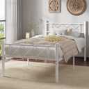 VECELO Twin Size Bed Frame with Headboard, Heavy Duty Bedframe with Strong Metal Slats, No Box Spring Needed & Easy Assembly, Pure White