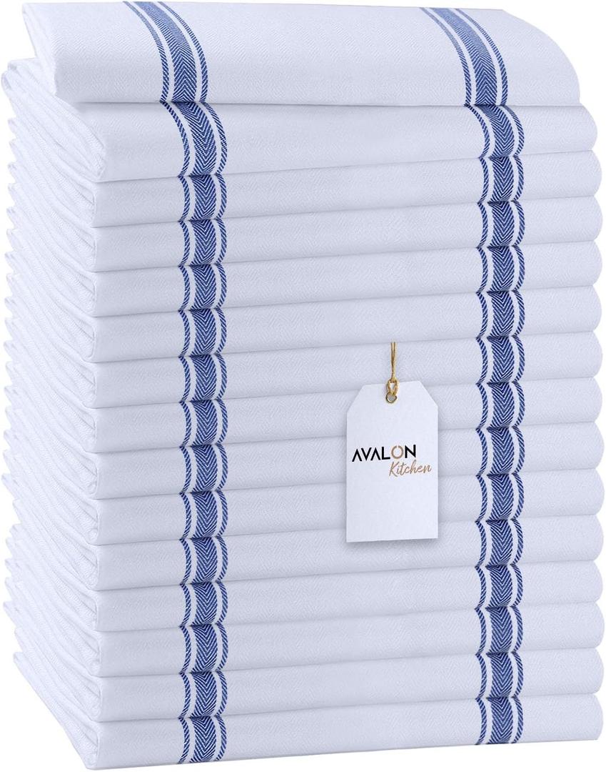 Avalon Kitchen Dish Towels Set (Value Pack of 15) Size 15x25 Inch, 100% Cotton Soft & Absorbent Kitchen Towels, Tea Towels, Reusable Cleaning Cloths for Household Cleaning (Blue)