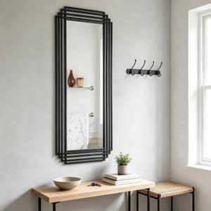 55"x22" Rectangle Decorative Wall Mirror with Geometric Frame
