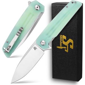 Sitivien ST152 Folding Knife,K110(D2) Steel Blade with G10 Handle EDC Tool Knife for Outdoor Camping,Hiking,Fishing(Jade)