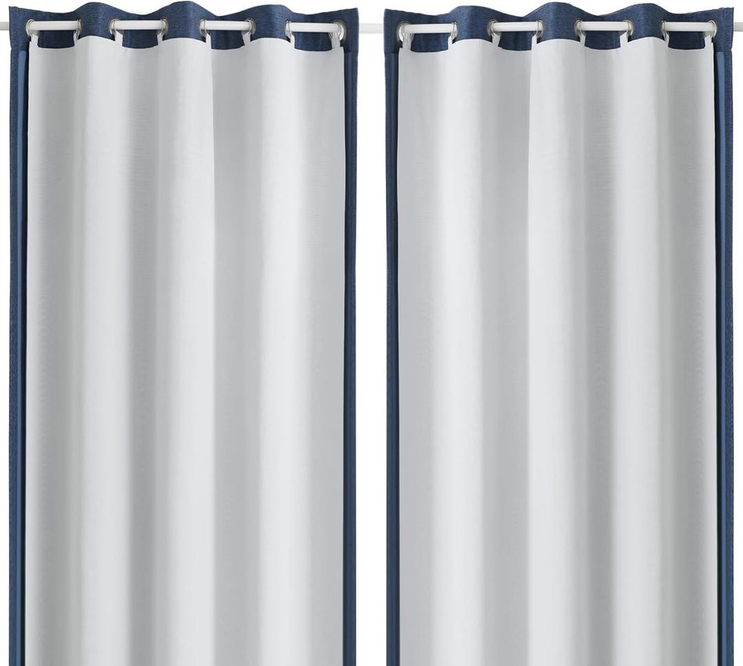 OWENIE Greyish White 100% Blackout Curtain Liner 2 Panels Set for Bedroom Living Room, Thermal Insulated Curtains Liner for 84 Inch long Curtains, Each 50"Wx80"L, 2 Liners Per Set with 17 Pieces Rings
