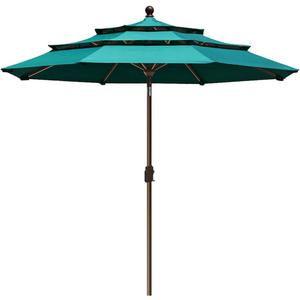 EliteShade USA 10-Year-Non-Fading 9Ft 3 Tiers Market Umbrella Patio Umbrella Outdoor Table Umbrella with Ventilation, Teal