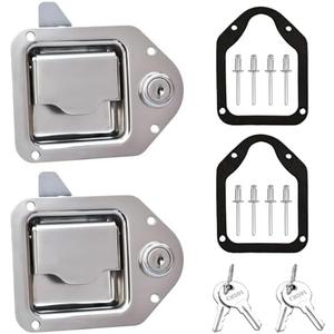 Truck Tool Box Latch Replacement Kit- 304 Stainless Truck Toolbox Paddle Handle Lock 4-3/8”x 3-1/4” with 2 Washers,4 Keys for Truck, RV, Trailer, UTV, ATV Box, Campers (2 Pack)