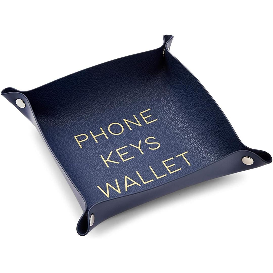 12 x Juvale Leather Catchall Valet Tray for Phone, Keys, Wallet (Navy Blue, 6.9 x 2.2 in)