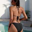 Wiepux Thong Bikini Sets for Women String Micro Bikinis Sexy 2 Piece Swimsuit Halter Triangle Brazilian Swimwear, Teal, XS