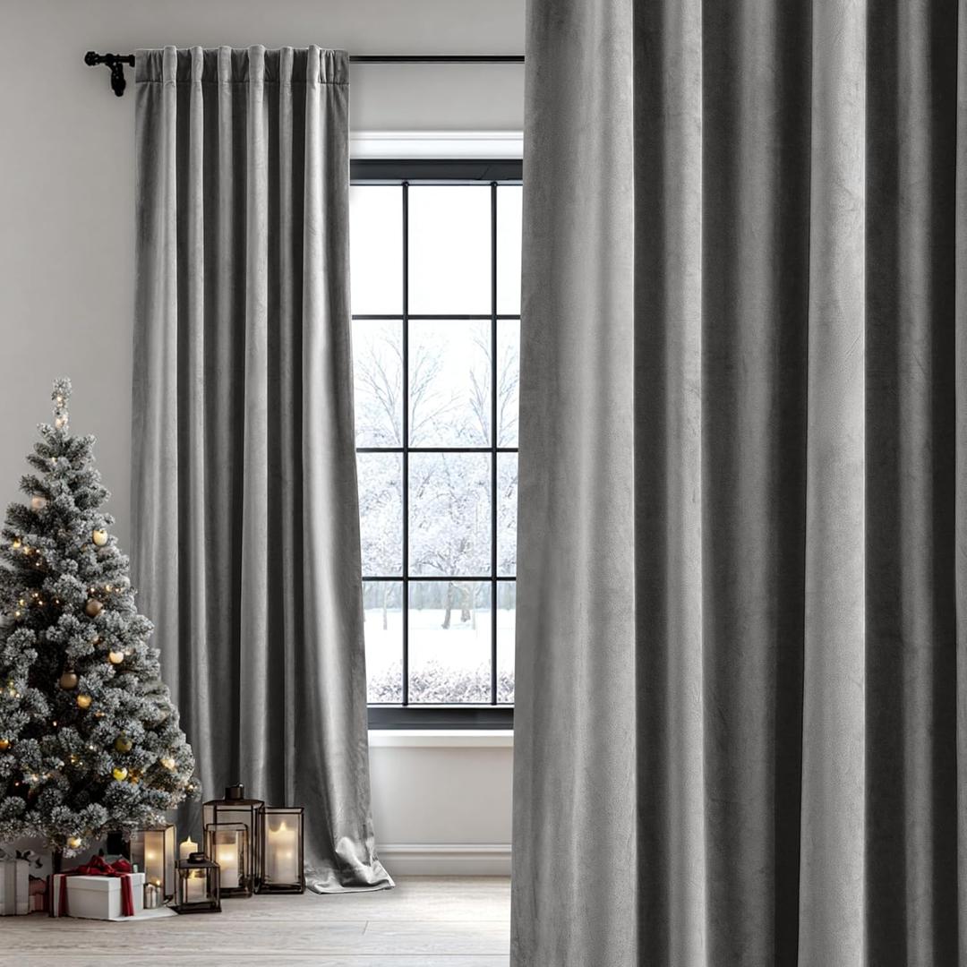 StangH Grey Velvet Curtains 84 inches Long, Two-Layer Light Blocking Thermal Insulated Drapes for Living/Dining Room Elegant Bedroom Window Treatments, W48 x L84, 1 Panel