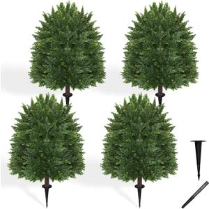 28.5" Artificial Cypress Trees Set of 4 UV Resistant Cedar Evergreen | Set of 4 UV-resistant 28.5" faux cypress trees. Ideal cedar evergreen shrubs for indoor outdoor porch garden yard decor.