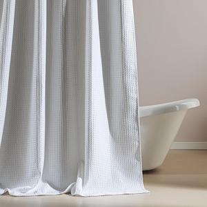 SLEEP ZONE Shower Curtain Liner, Waffle Shower Curtains for Bathroom, Heavy Duty Thick Fabric Shower Curtains - 285GSM Luxury Weighted Polyester Bath Curtain, 72" 72" (Pure White)