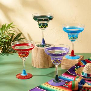 Rtteri Mexican Margarita Glasses Set of 4, Cinco De Mayo Fiesta Party Decoration for Fun Party Supplies, Margarita Cocktail Cups, Mexican Theme for Carnivals