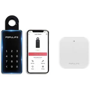 WiFi Lock Box for Outside with Gateway, Remotely Control Smart Key Lock Box, Wireless Lock Box for House Key, Door Handle & Wall Mount Sturdy Alloy Lockbox IP66 Waterproof