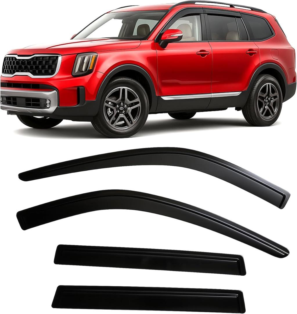 2020-2025 Tape-on Rain Guards for Kia Telluride Side Window Deflector Visors LX S EX SX X-Line X-pro Prestige Durable Tinted Vent Shade 2021 2022 2023 2024
