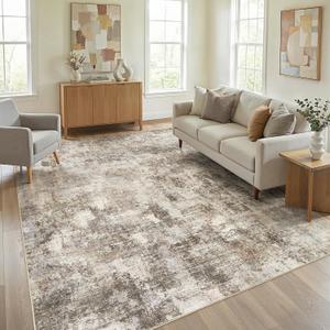 WITSHOCK Area Rugs 9x12 Living Room Rug - Washable Neutral Soft Low Pile Non-Slip Modern Abstract Thin Large Indoor Carpet for Bedroom Dining Room Nursery Office - Dark Brown