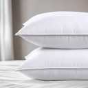 viewstar Bed Pillows Queen Sizes Set of 2, Hotel Quality Cooling Down Alternative Gusseted Pillows for Side, Back, or Stomach Sleepers, Double Stitch White