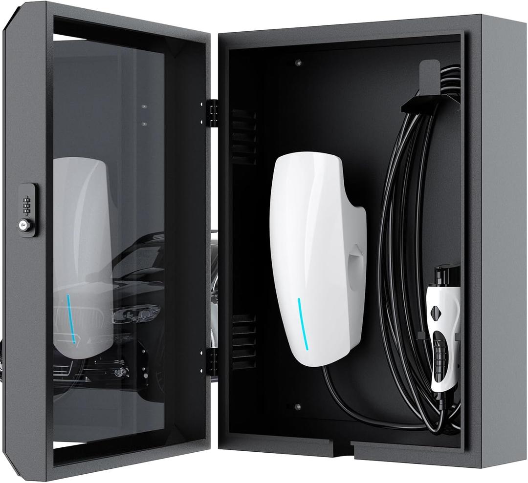 Tesla Wall Charger Cover, Outdoor EV Charger Enclosure Universal Fit for All Electric Vehicle Chargers, Large Capacity Weatherproof Wall-Mounted Charger Box (Black)