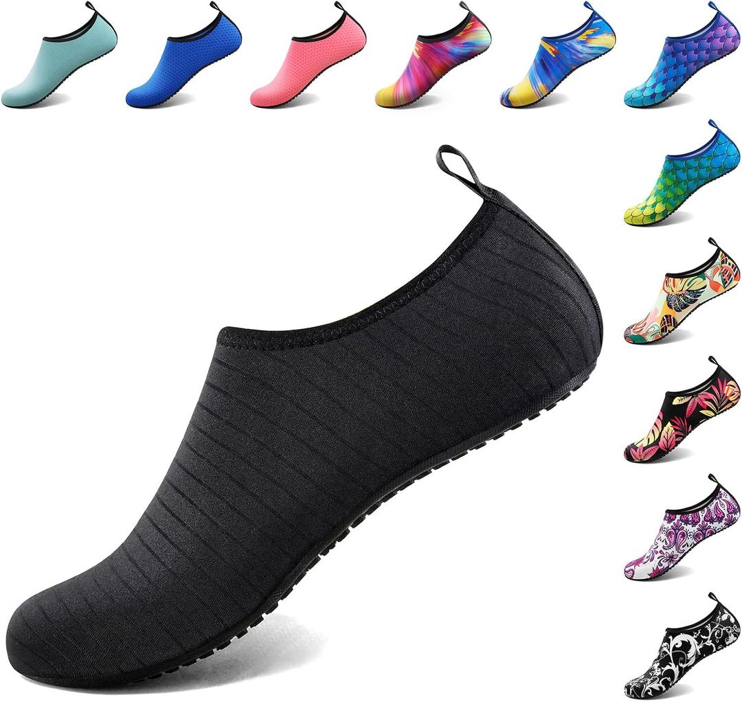Homitem Water Shoes for Women Men Aqua Socks Swim Beach Pool River Slip-On Barefoot Quick-Dry Vacation Cruise Essentials Accessories for Yoga Kayak Sports (10-11 Women/9-10 Men, Black01)