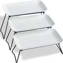HAPPY KIT 3 Tier Serving Tray Set and Tiered Tray Stand,12 Inch Widened Porcelain Platters with Freely Combinable Rack,Decor Cupcake Stand for Christmas Party Display,Dessert Trays Collapsible (Black)