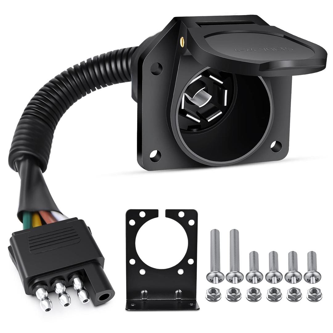 Nilight 4 Way Flat to 7 Way Round Blade Trailer Adapter Wiring Harness 4 Pin to 7 Pin Electrical Connect Wiring Plug Connector with Mounting Bracket for RV Truck Factory Tow Package