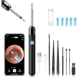 Ear Wax Removal - Earwax Remover Tool with 8 Pcs Ear Set - Ear Canal Cleaner with 1080P Camera - FSA HSA Eligible - Ear Cleaning Kit with 6 Ear Spoon - Ear Camera for iOS & Android (Black)