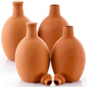 4 Pcs Large Terracotta Watering Pots 50 oz Ollas Self-Watering Pots with Lids Terracotta Watering Globes Bulk Plant Irrigation System for Indoor Outdoor Plants Garden Beds