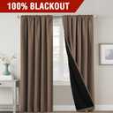 H.VERSAILTEX 100% Blackout Curtains for Bedroom with Black Liner Room Darkening Curtain 84 Inch Long Thermal Insulated Back Tab/Rod Pocket Window Treatment Drapes for Living Room, 2 Panels, Macchiato