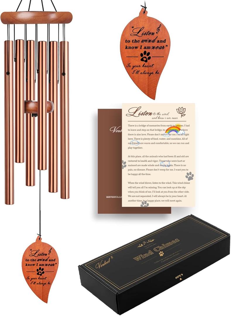 Pet Memorial Wind Chime, Dog Memorial Gifts for Loss of Dog, Pet Loss Sympathy Condolence Bereavement Passing Away Gift (B-leaf-gold)