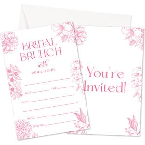 HMJKL Wedding Shower Invitations, Pink Floral Bridal Shower Party Invites With Envelopes For Couple, Minimalist Engagement Banquet Party Celebration Decorations Supplies, 25 Pack -A01