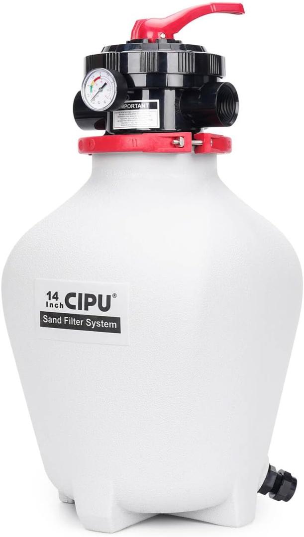 CIPU 14inch Sand Pool Filter Tank System with 6-Way Valve Easy to Install for Above Ground Swimming Pools
