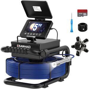 Sewer Camera 100ft Drain Snake Plumbing Inspection Camera 5" Screen with Video Recording DVR Included 32GB TF-Card
