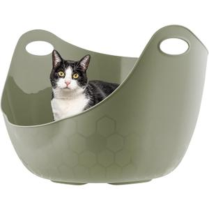 IRIS USA Cat Litter Box with High Walls and Handles, Made with Flexible Plastic, Sage Green