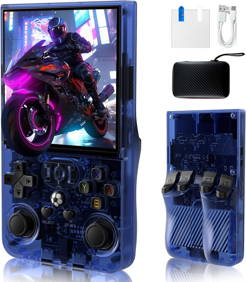 2025 New Upgrade R36MAX Handheld Game Console, Built-in 4000mAh Battery, 4K HD 4" IPS Glass Screen, Supports 18000+ Classic Games, Linux-Based Retro Gaming Console(Blue)