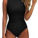 SUUKSESS Women Sexy One piece Tummy Control Swimsuit Ruched High Neck Slimming Swimwear 2025 Low Back Bathing Suit(Black,X-Large)