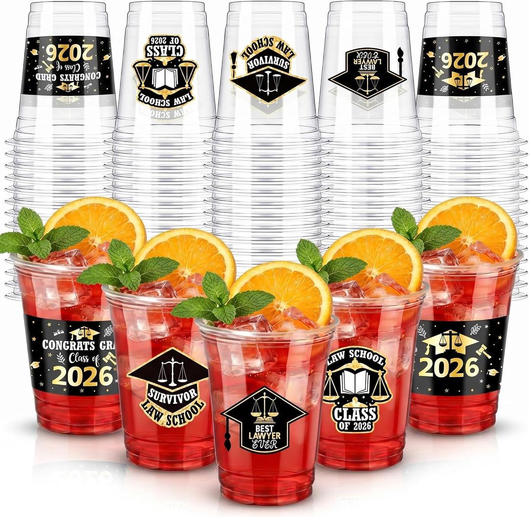 Roshtia 100 Pcs 16oz Law School Graduation Cups Bulk Disposable Plastic Cups for Class of 2026 Lawyer Graduation Party Congrats Grad for High School College Graduate Party Supplies